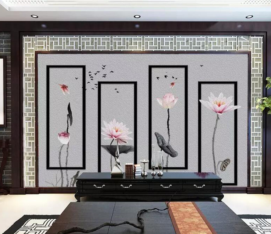 3D Ink Lotus Flower WG1235 Wall Murals