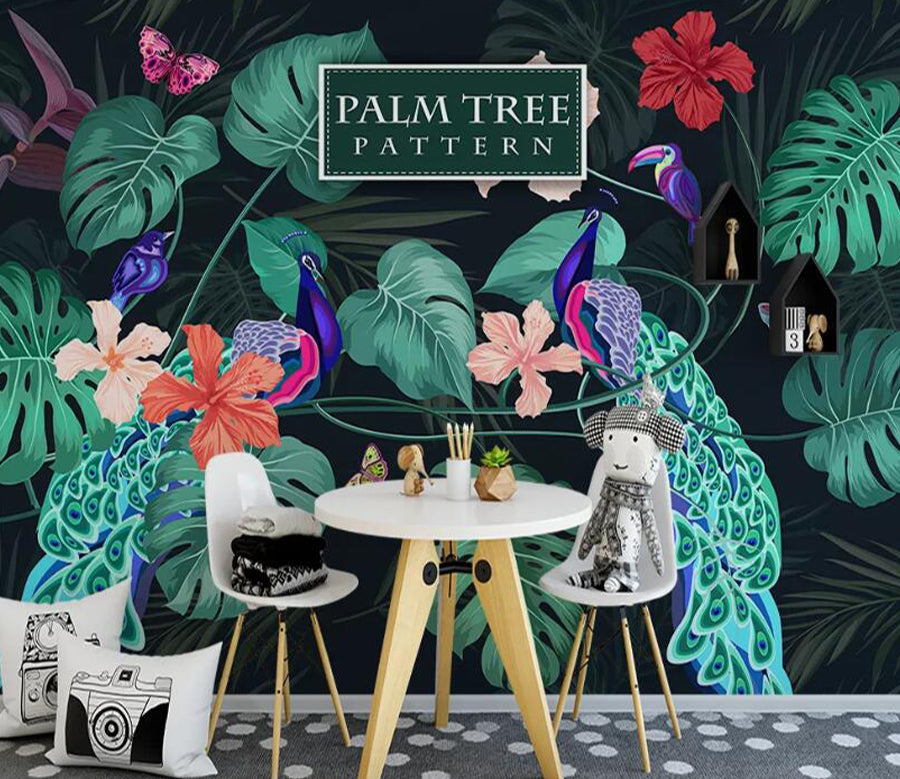 3D Flower Peacock WC1934 Wall Murals