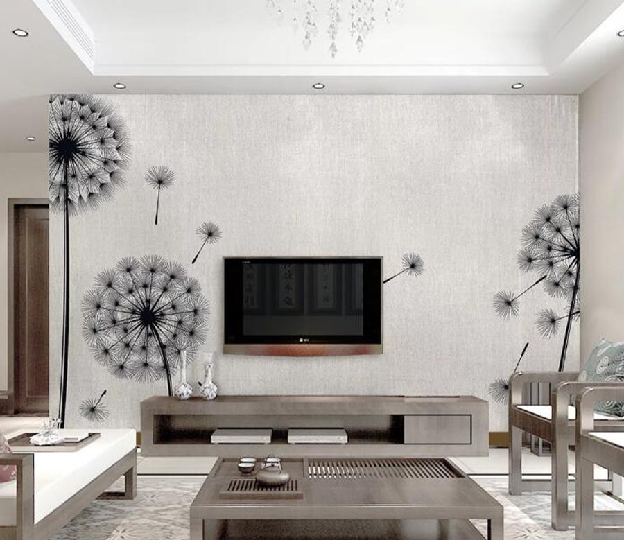 3D Black Dandelion WG603 Wall Murals