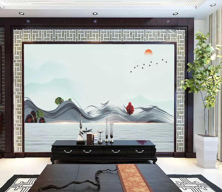 3D Sun Boating Bird WG1221 Wall Murals