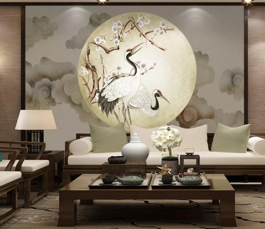 3D Moon White Crane WC1600 Wall Murals