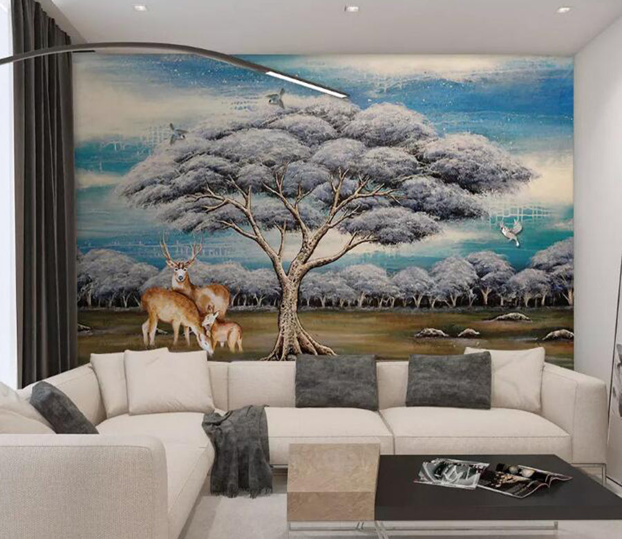 3D Ash Tree Deer WG886 Wall Murals