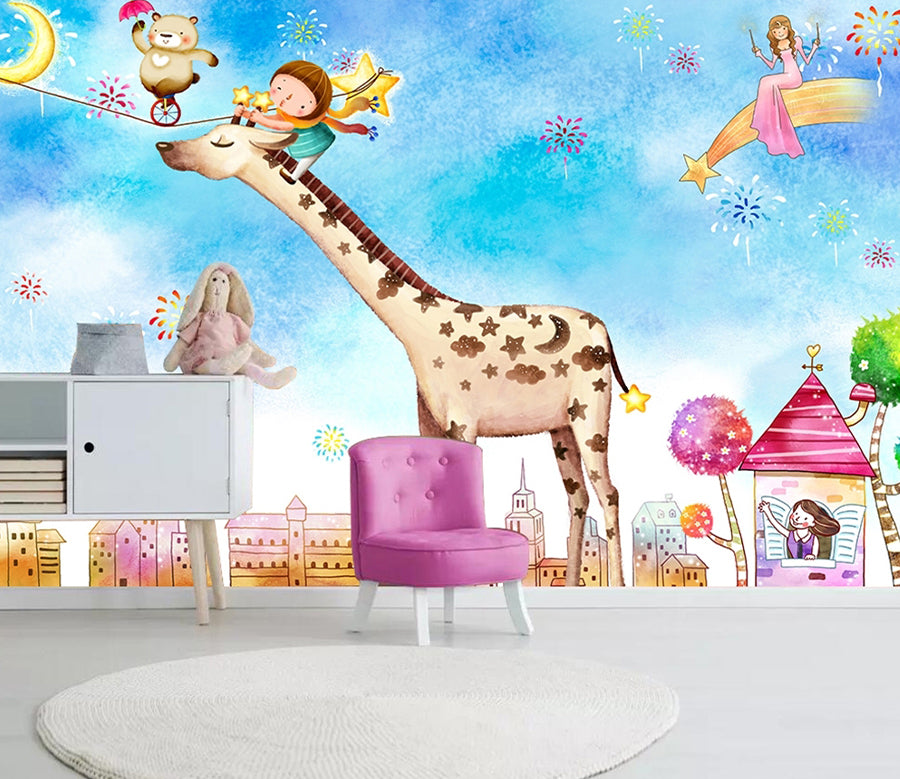 3D Moon Giraffe WG456 Wall Murals