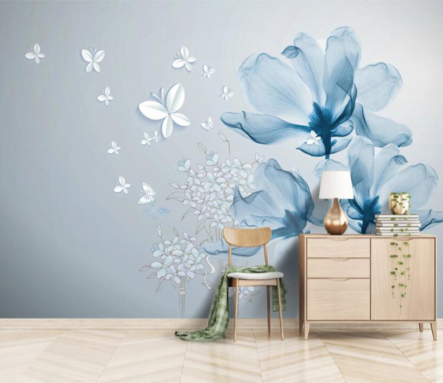 3D Lotus Butterfly WC2395 Wall Murals