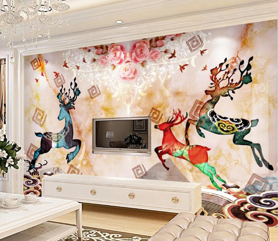 3D Deer Jumping WC1606 Wall Murals