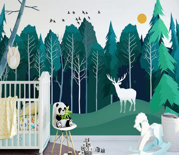 3D Forest White Deer WC1926 Wall Murals