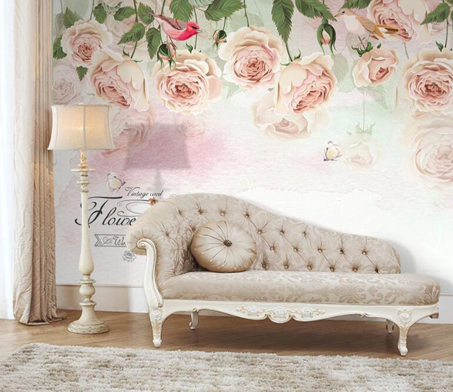 3D Pink Rose Bird WC1618 Wall Murals