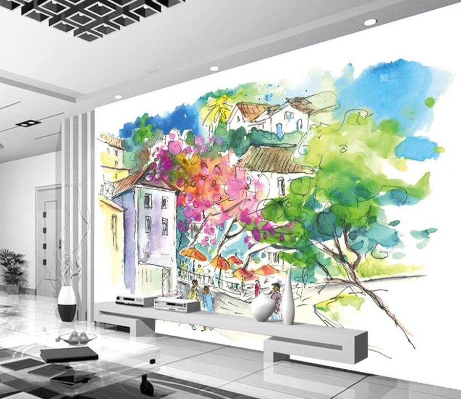 3D House Tree WC2416 Wall Murals