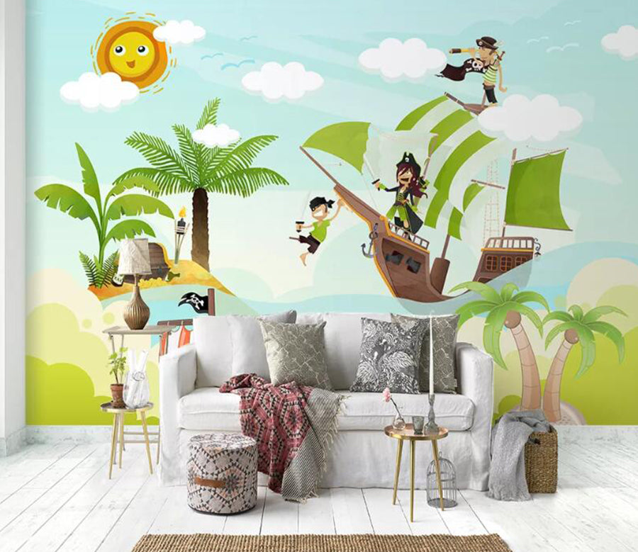 3D Pirate Ship WC1875 Wall Murals