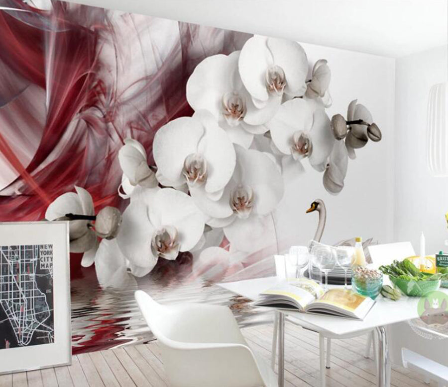 3D Flower Swan WC1407 Wall Murals