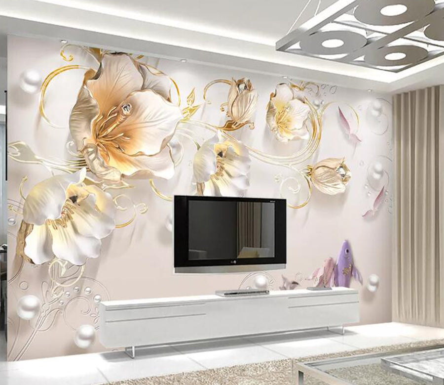 3D Pearl Goldfish WC1523 Wall Murals