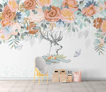 3D Deer Head Flower WC2492 Wall Murals