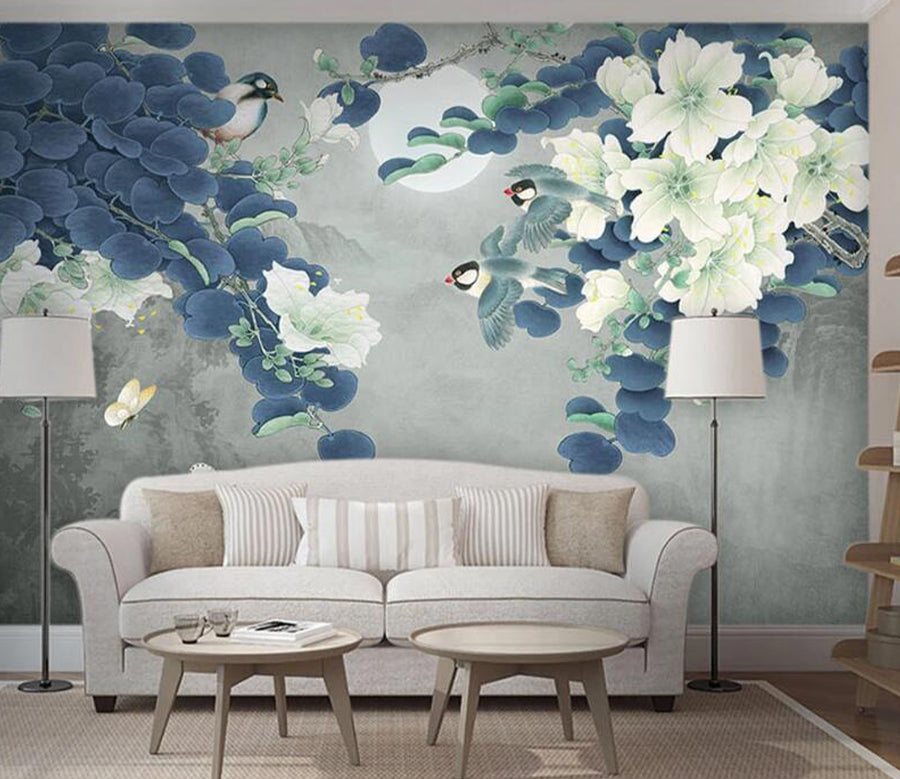 3D Magpie Flower WC1700 Wall Murals