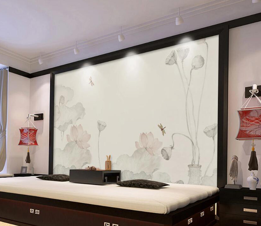 3D Dragonfly Lotus WC1362 Wall Murals