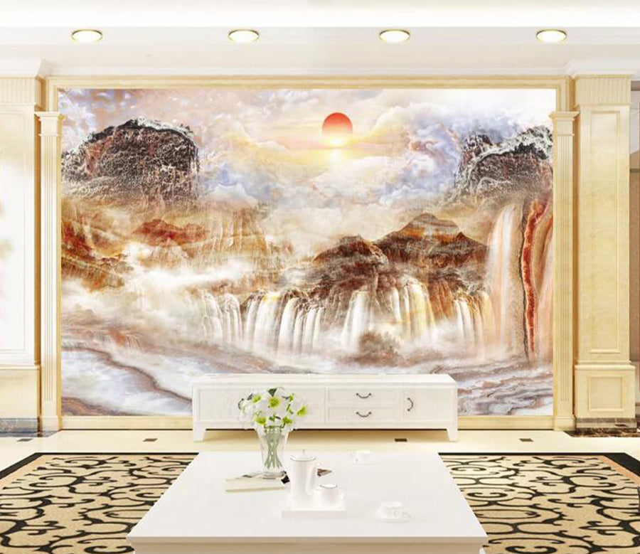 3D Mountain Waterfall WC2458 Wall Murals