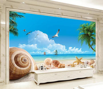 3D Beach Seagull WC1297 Wall Murals