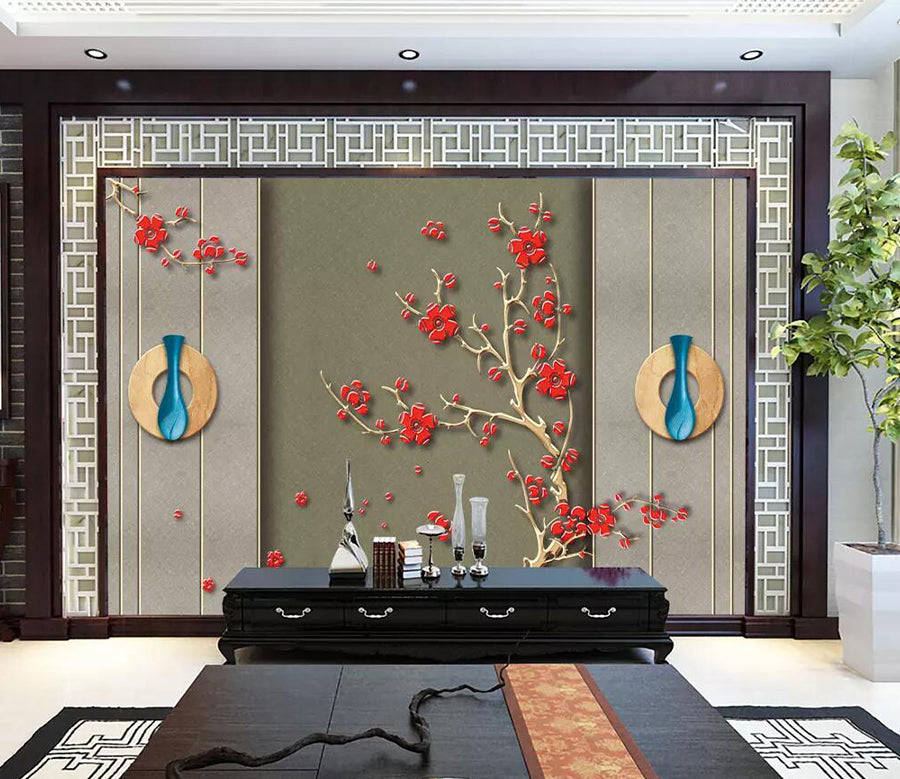 3D Red Plum Petals WG1225 Wall Murals