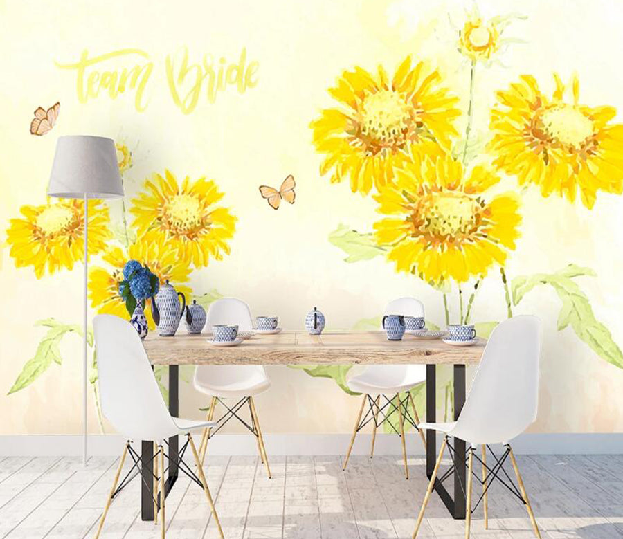 3D Painted Sunflower WC1958 Wall Murals