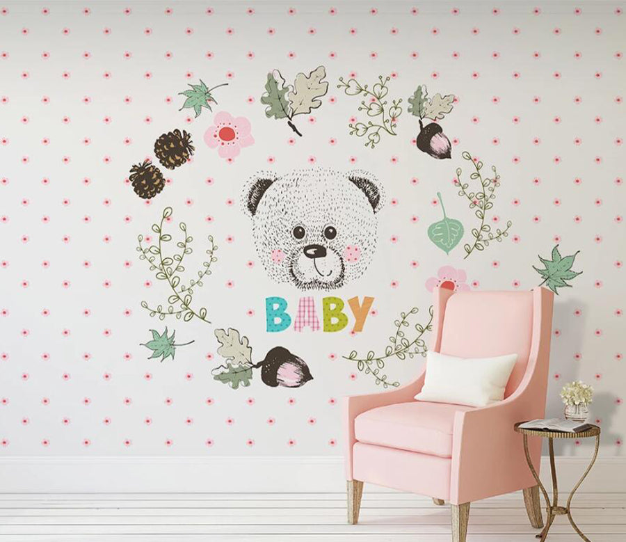 3D Bear Flower WC1510 Wall Murals