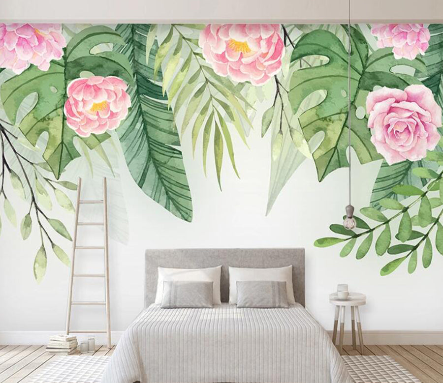 3D Green Leaf Flower WC2060 Wall Murals