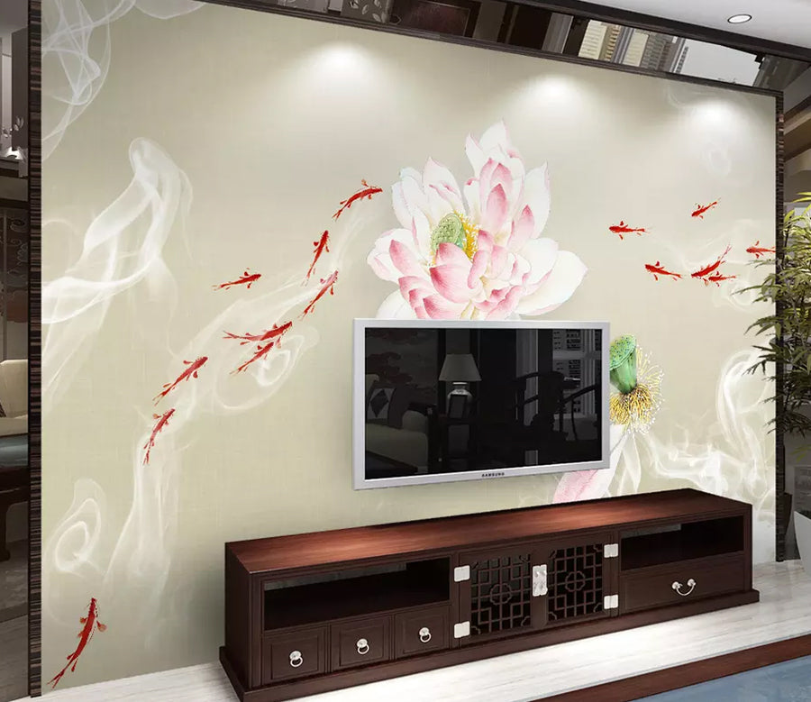 3D Lotus Goldfish WG1184 Wall Murals