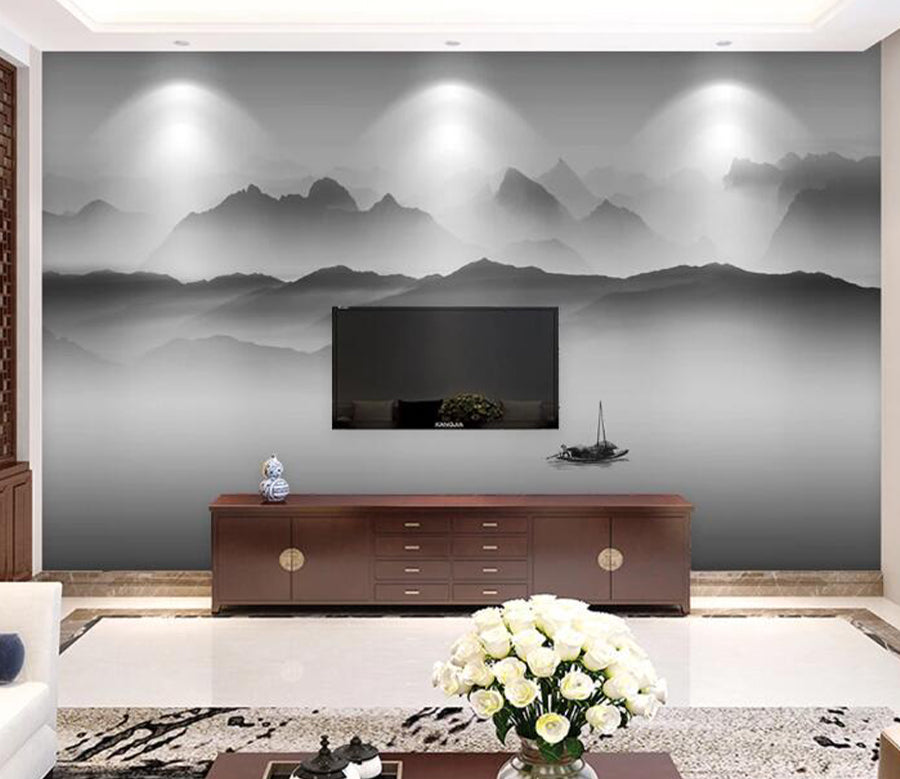 3D Hazy Mountain WC1413 Wall Murals