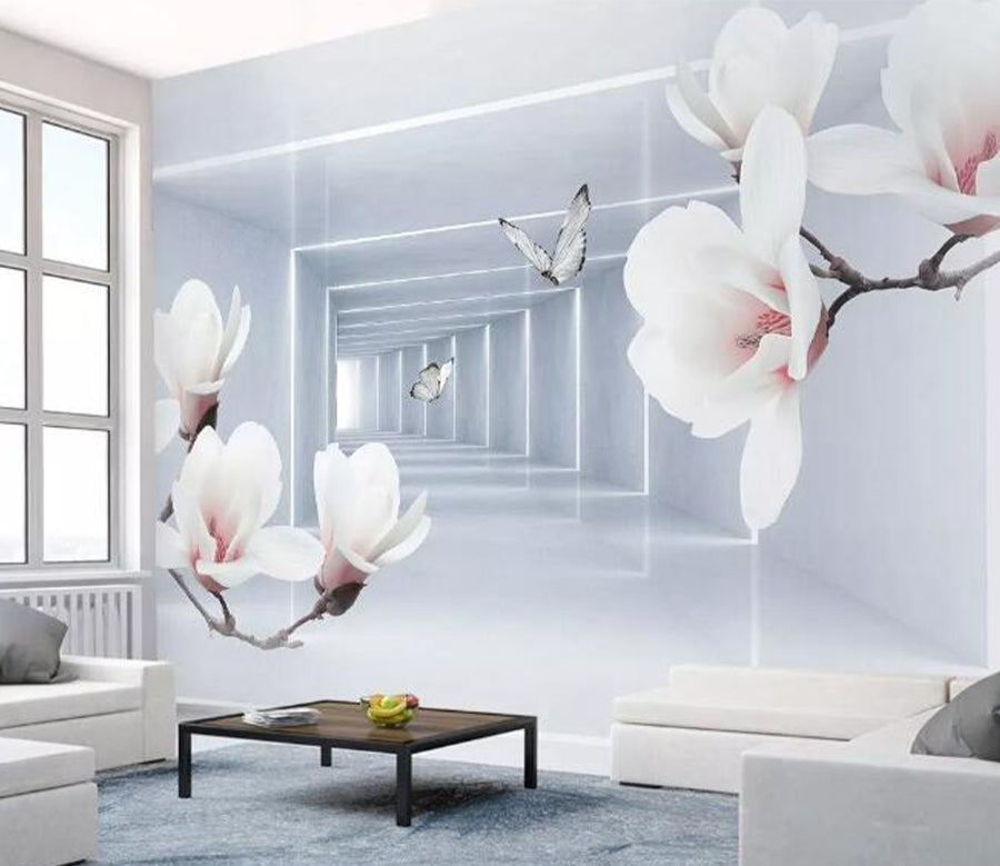 3D White Butterfly WG525 Wall Murals