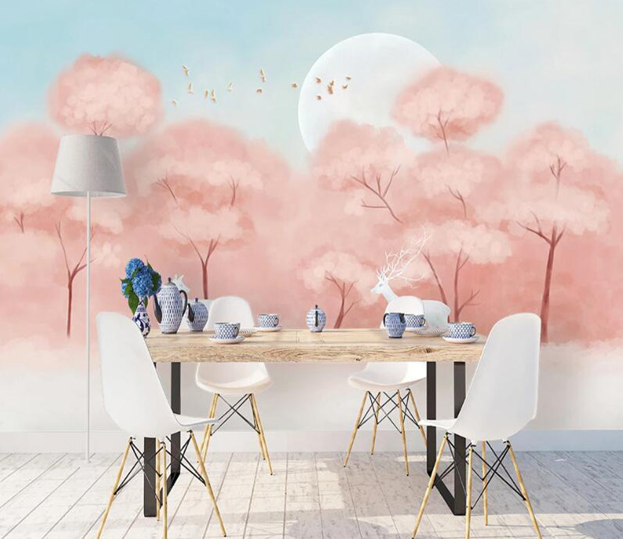 3D Moon Tree Deer WC2111 Wall Murals