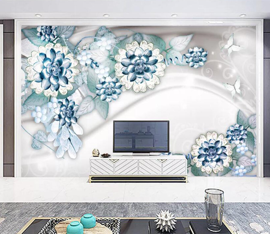 3D Blue Succulents WC1667 Wall Murals