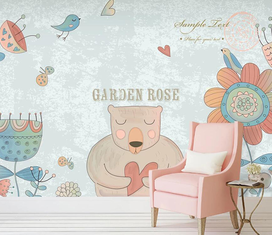 3D Bear Butterfly WC1511 Wall Murals