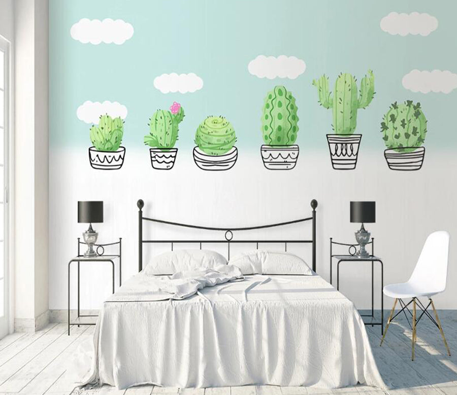 3D Cartoon Cactus WC1896 Wall Murals