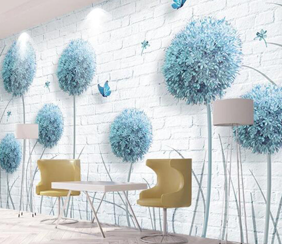 3D Blue Dandelion WC1402 Wall Murals