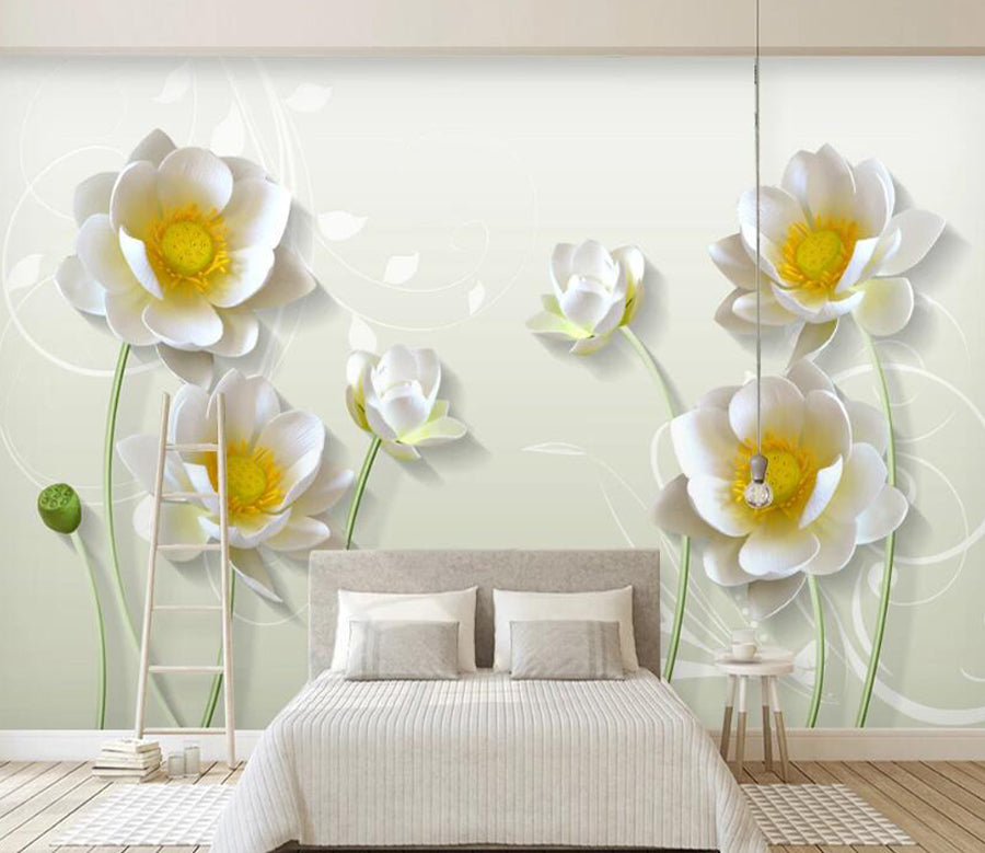 3D White Lotus WC1573 Wall Murals