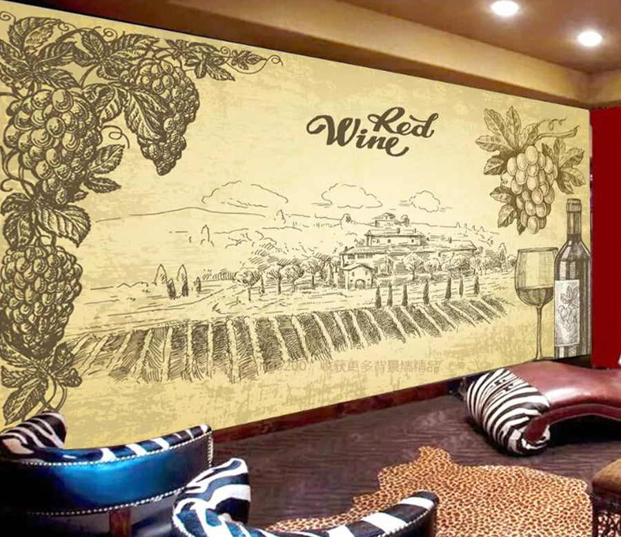 3D Sketch Red Wine WC1310 Wall Murals