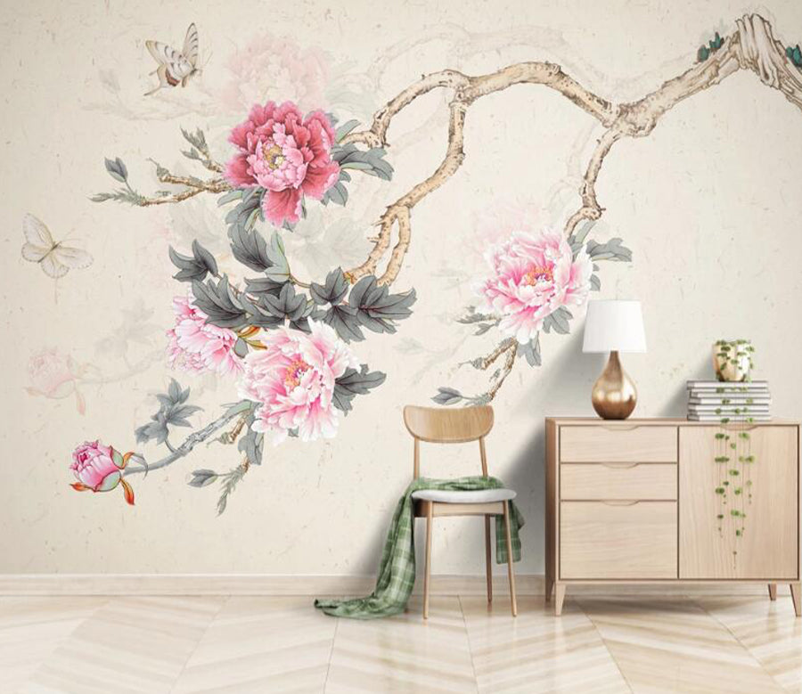 3D Butterfly Peony WC2497 Wall Murals