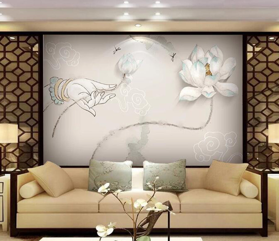 3D Hand Lotus WC1453 Wall Murals