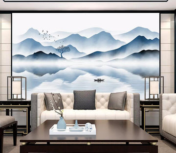 3D Peak Tree Boat WC1914 Wall Murals