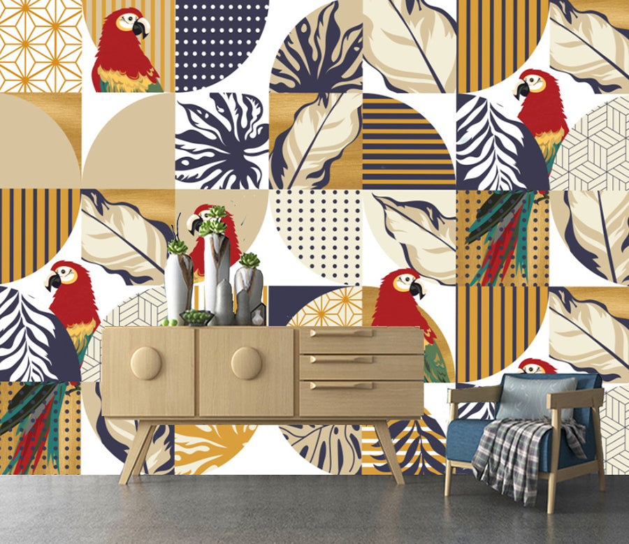 3D Parrot Leaves WG466 Wall Murals