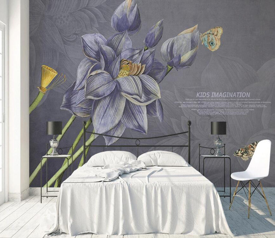 3D Purple Lotus WC1566 Wall Murals