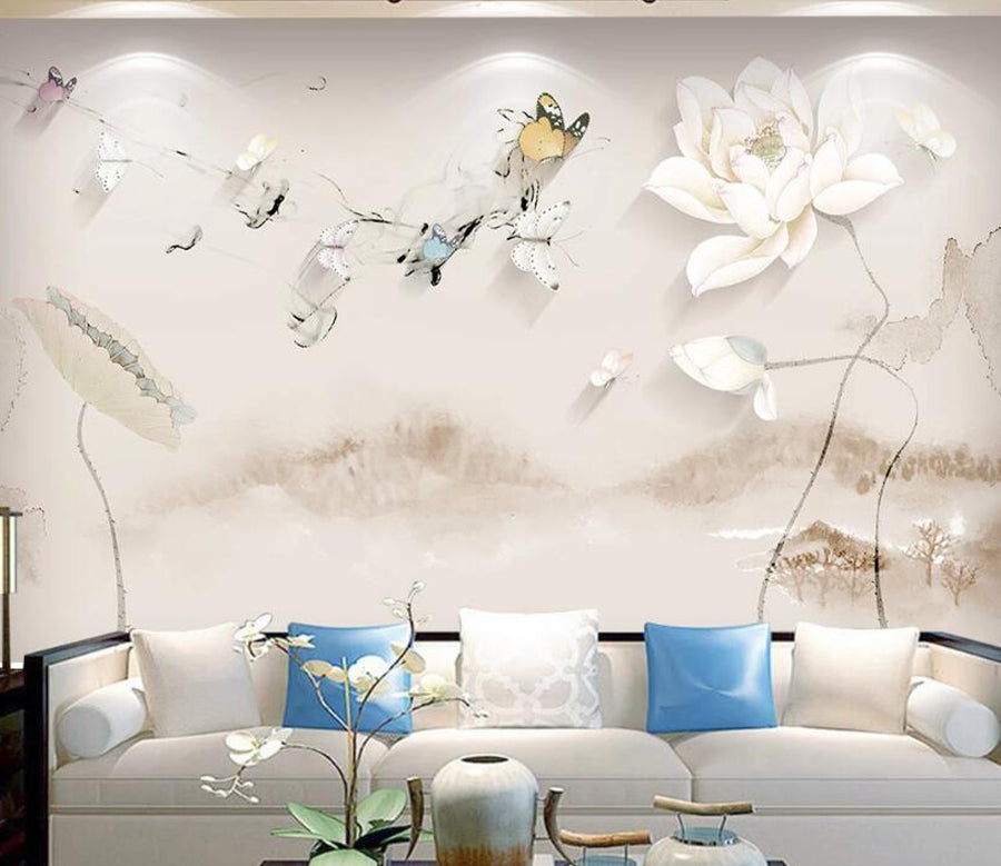 3D White Lotus WC1472 Wall Murals