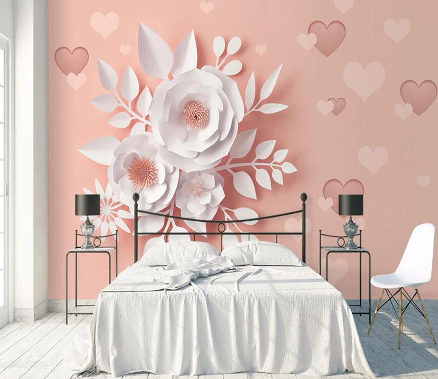 3D Love White Flower WC1874 Wall Murals