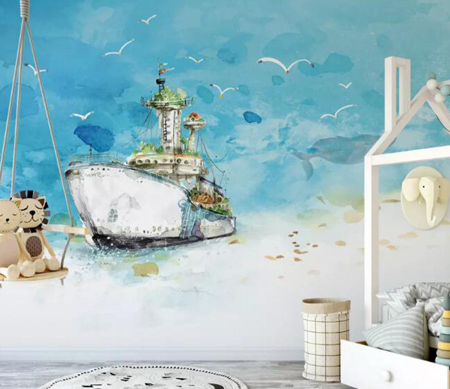 3D Ship Seagull WG785 Wall Murals