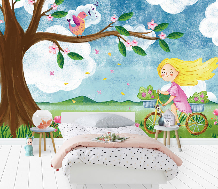 3D Girl Bicycle WG411 Wall Murals