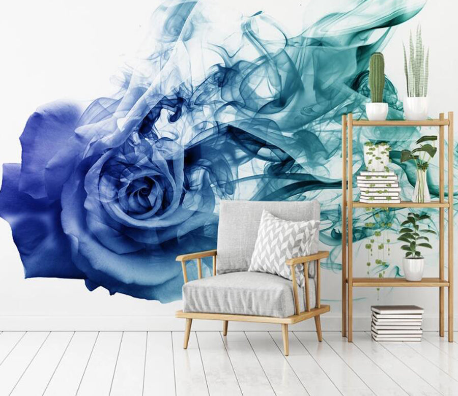 3D Blue Rose Ink WC1712 Wall Murals