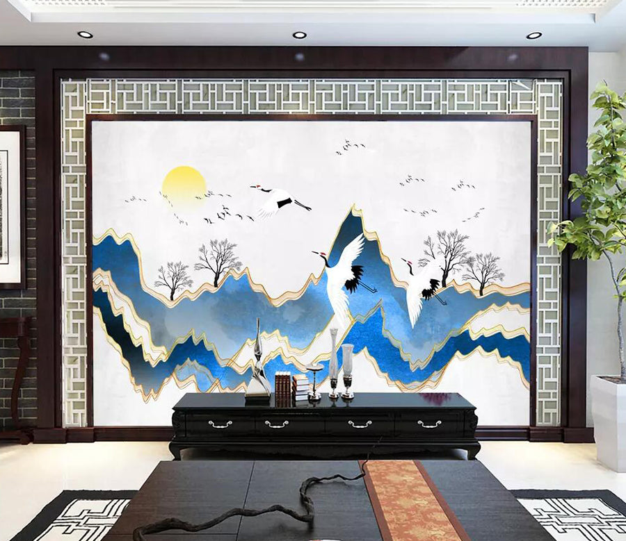 3D White Crane Fly WG1222 Wall Murals