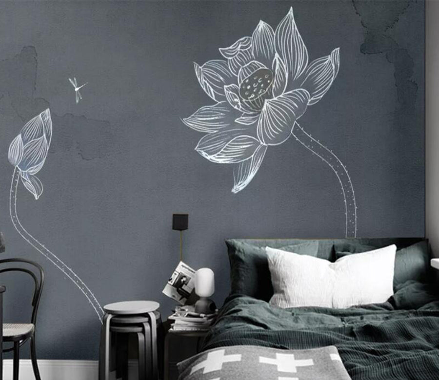 3D Chalk Lotus WC2394 Wall Murals