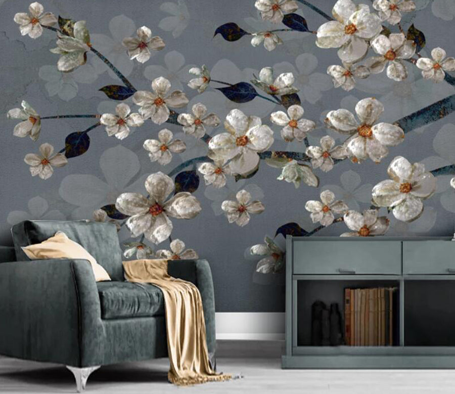 3D White Flower WC2633 Wall Murals