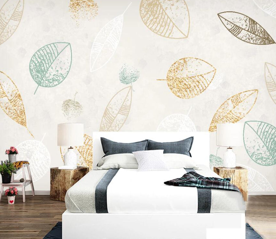 3D Golden Leaves WC1671 Wall Murals