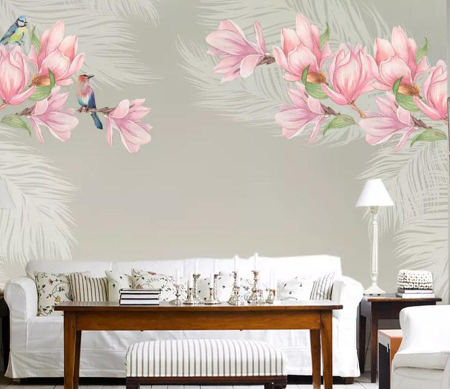 3D Bird Pink Lily WG991 Wall Murals