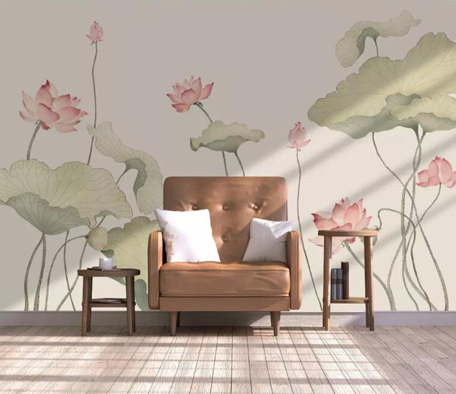 3D Green Lotus Leaf WG664 Wall Murals